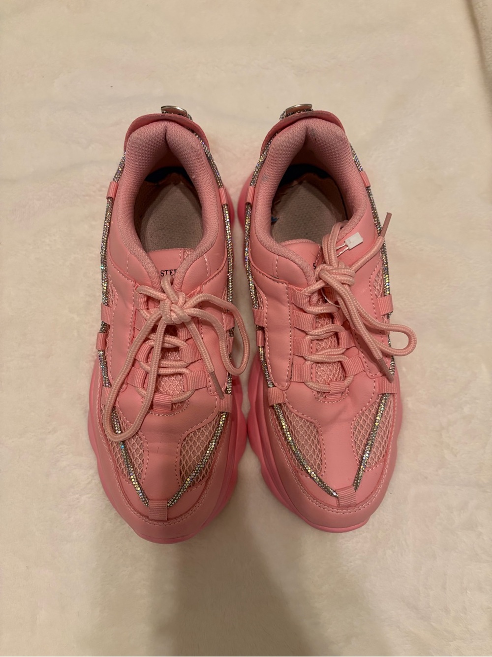 Chunky Pink Women's Fashion Sneakers with Glitter Trim